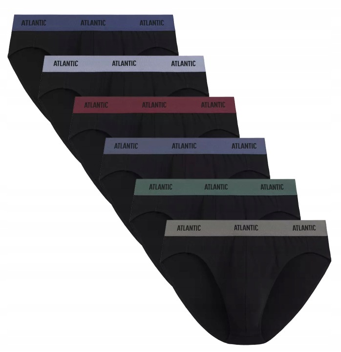 Atlantic 6PAK! Slipy Sport 6szt *L* 6SMP-004 czarne z kolorową gumą