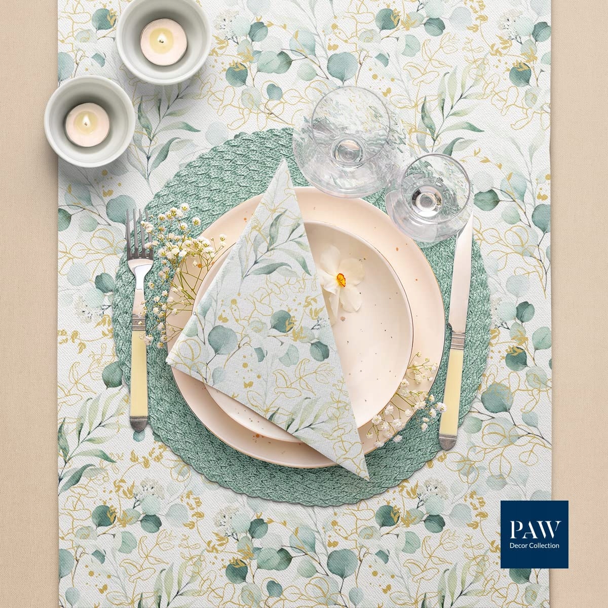 SERWETKI Flizelinowe Białe Gold Eukaliptus Jak z materiału 40x40cm 50sztuk Kod producenta SERWETKI Flizelinowe Białe Gold Eukaliptus