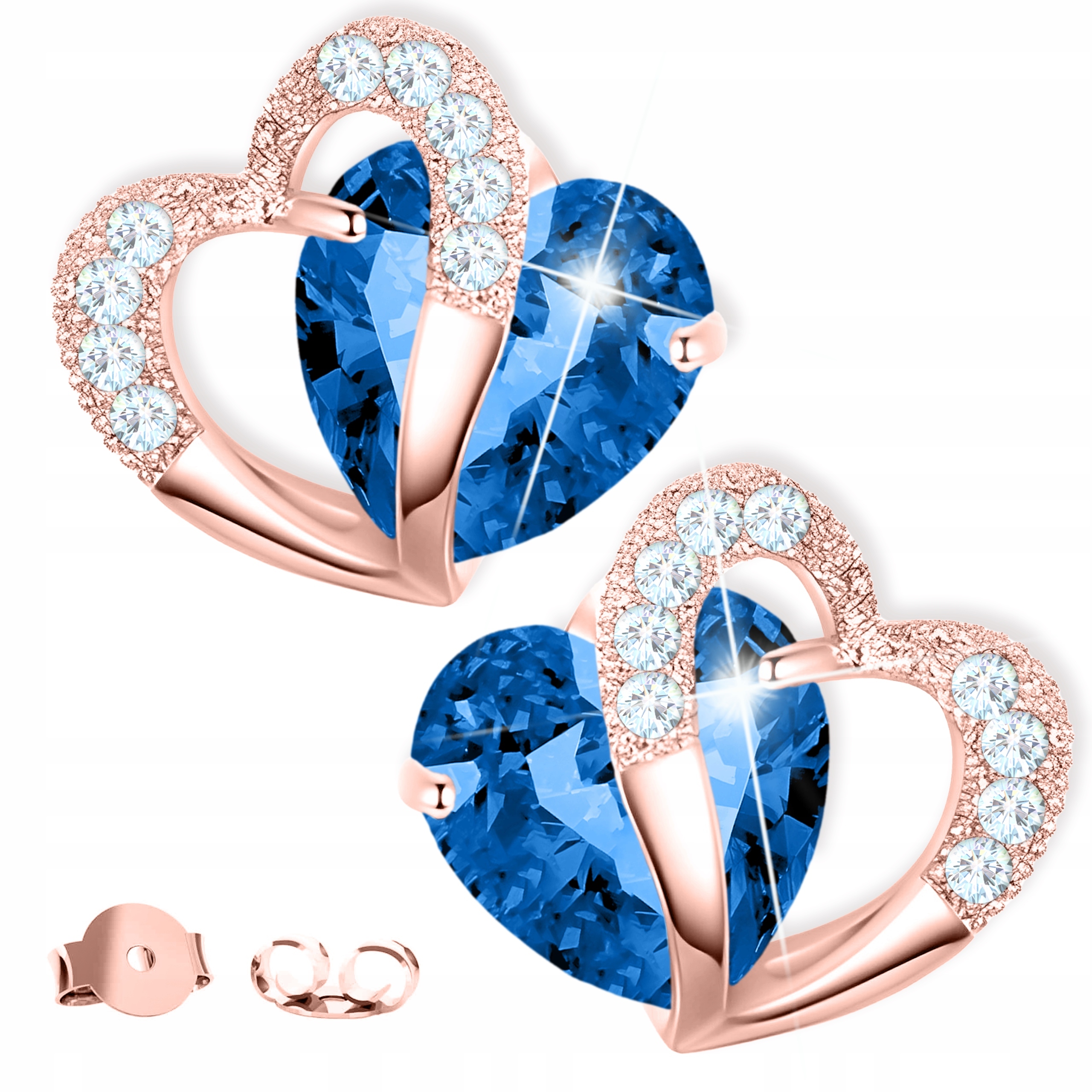 Náušnice Pozlacené s modrým srdcem Modré srdce Zirkony Stříbro 925