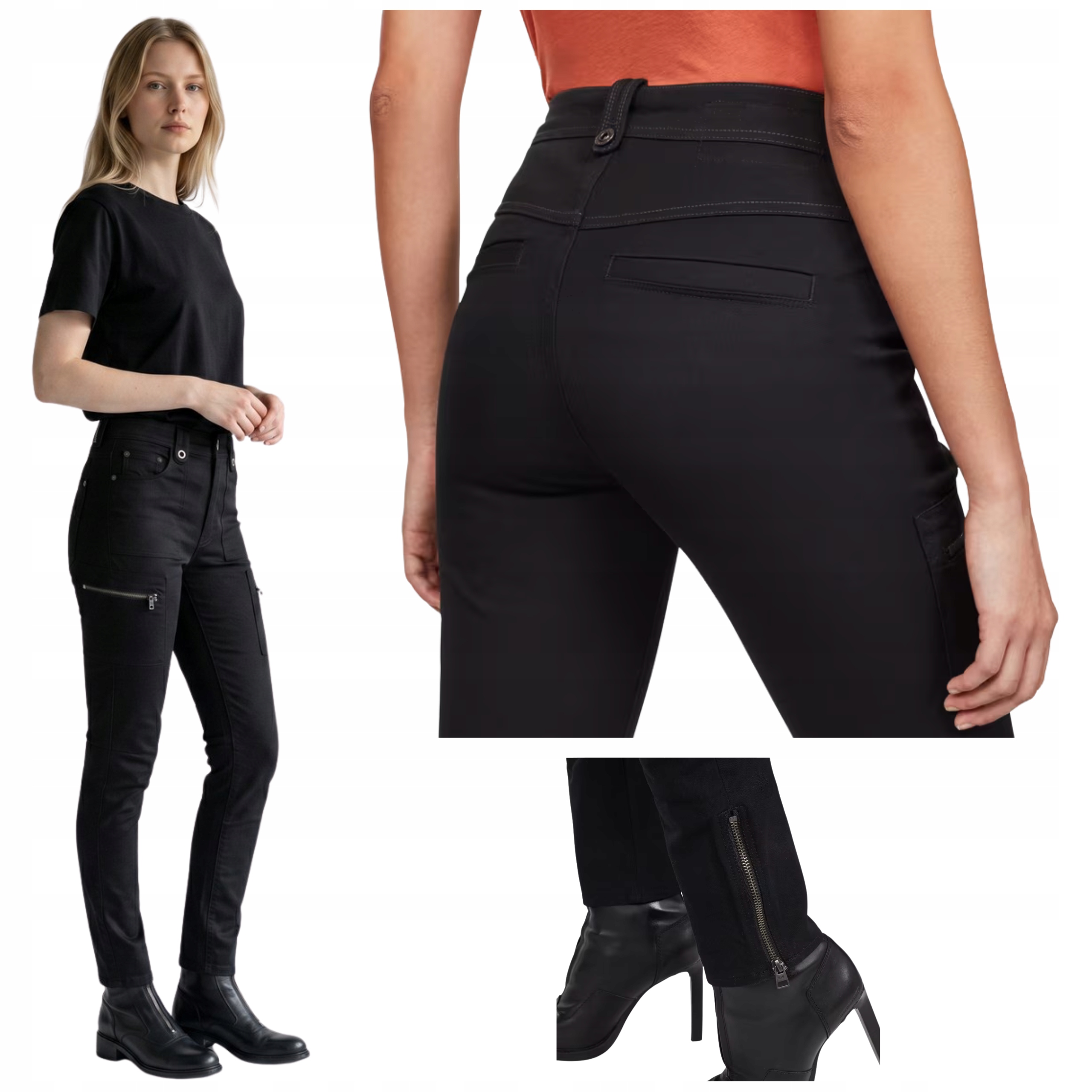 G-star Dámské Kalhoty Černé Elastické Vysoký Pas Skinny Kerf Cargo 24