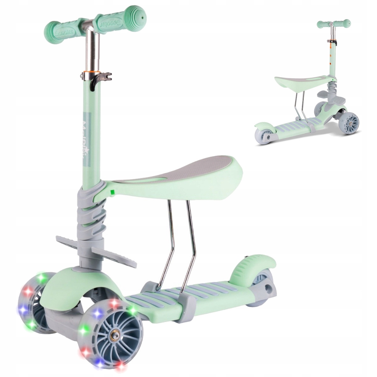 Hulajnoga dziecięca 3w1 trójkołowa balansowa z siedziskiem Led regulowana