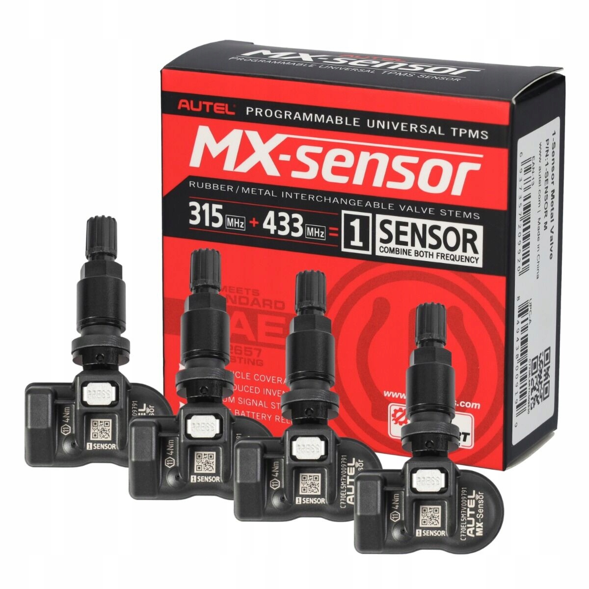 Snímač Tpms Autel MX-Sensor Kovový ventil Čierny 315 Mhz 433 Usa Eu 4ks