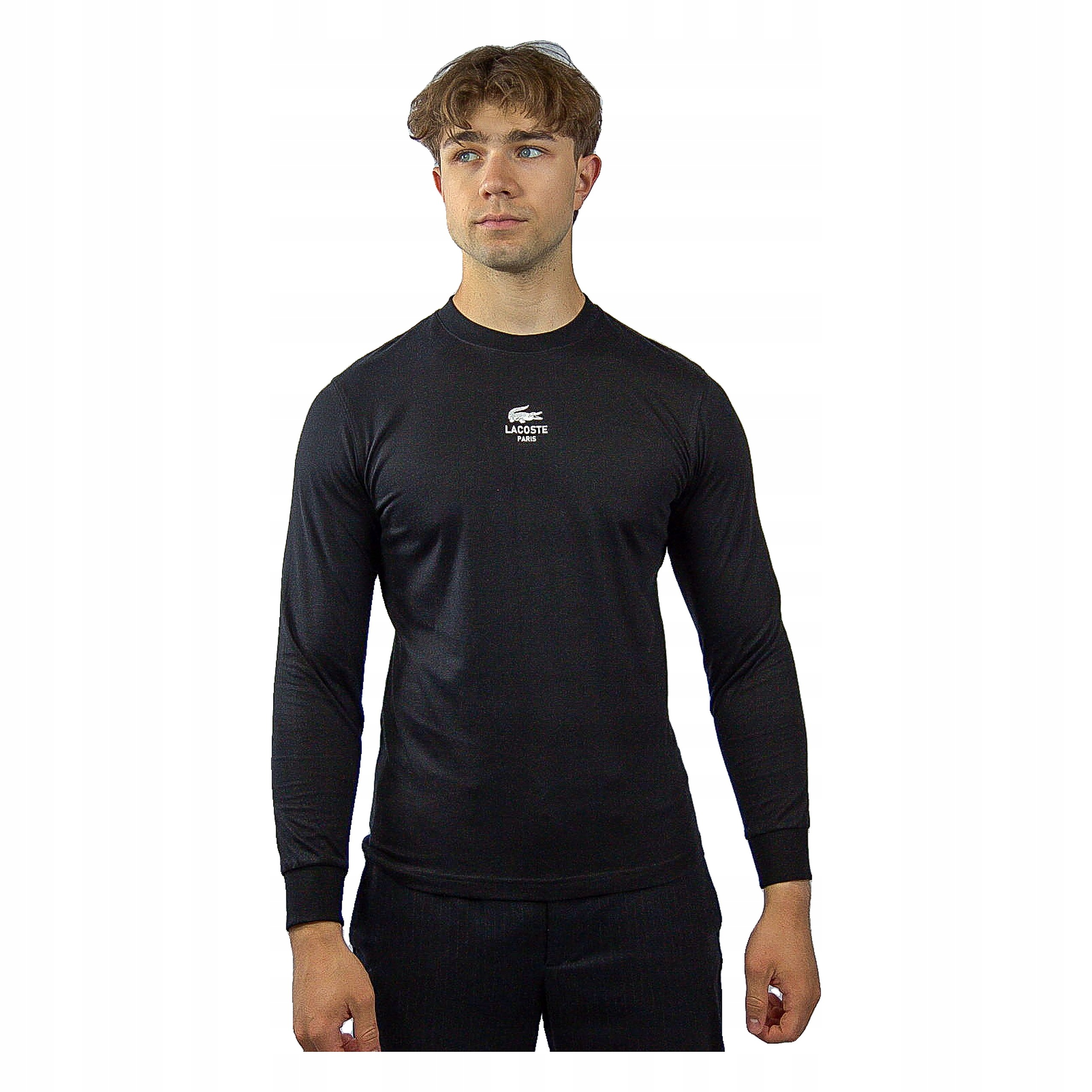 Lacoste bavlněný dlouhý rukáv Classic Fit s logem, černá velikost XXL