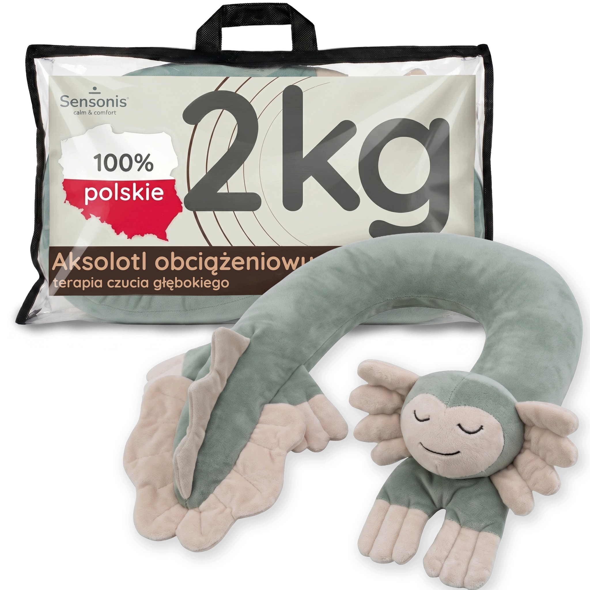 Maskotka obciążeniowa 2kg reg. pluszak Aksolotl kołnierz Polski gadżet Adhd