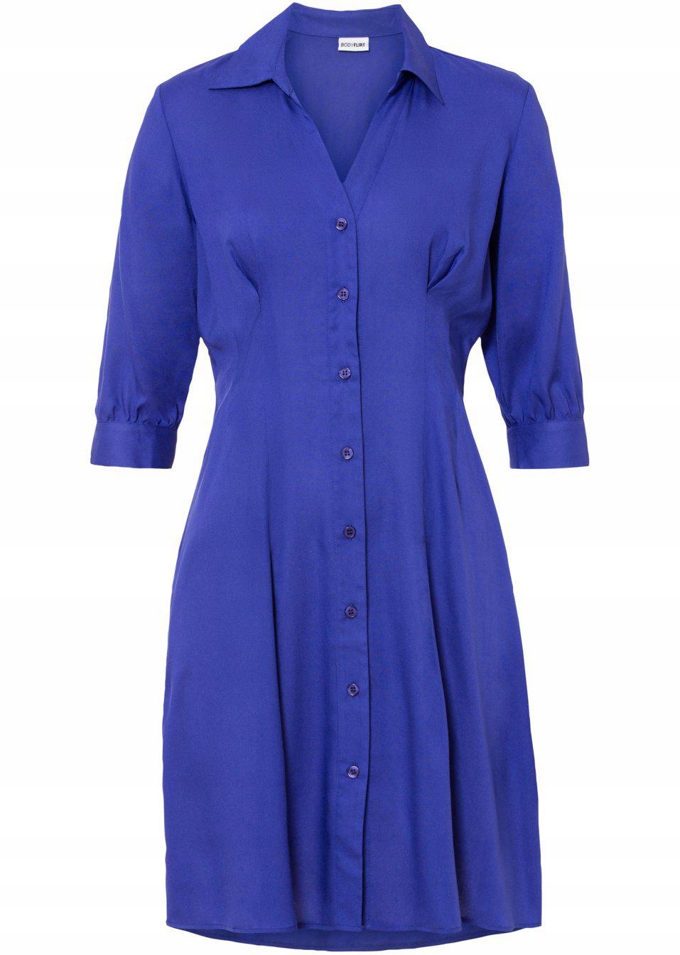 42 Bonprix _SM KOBALTOWA SUKIENKA KOSZULOWA Rękaw rękaw 3/4