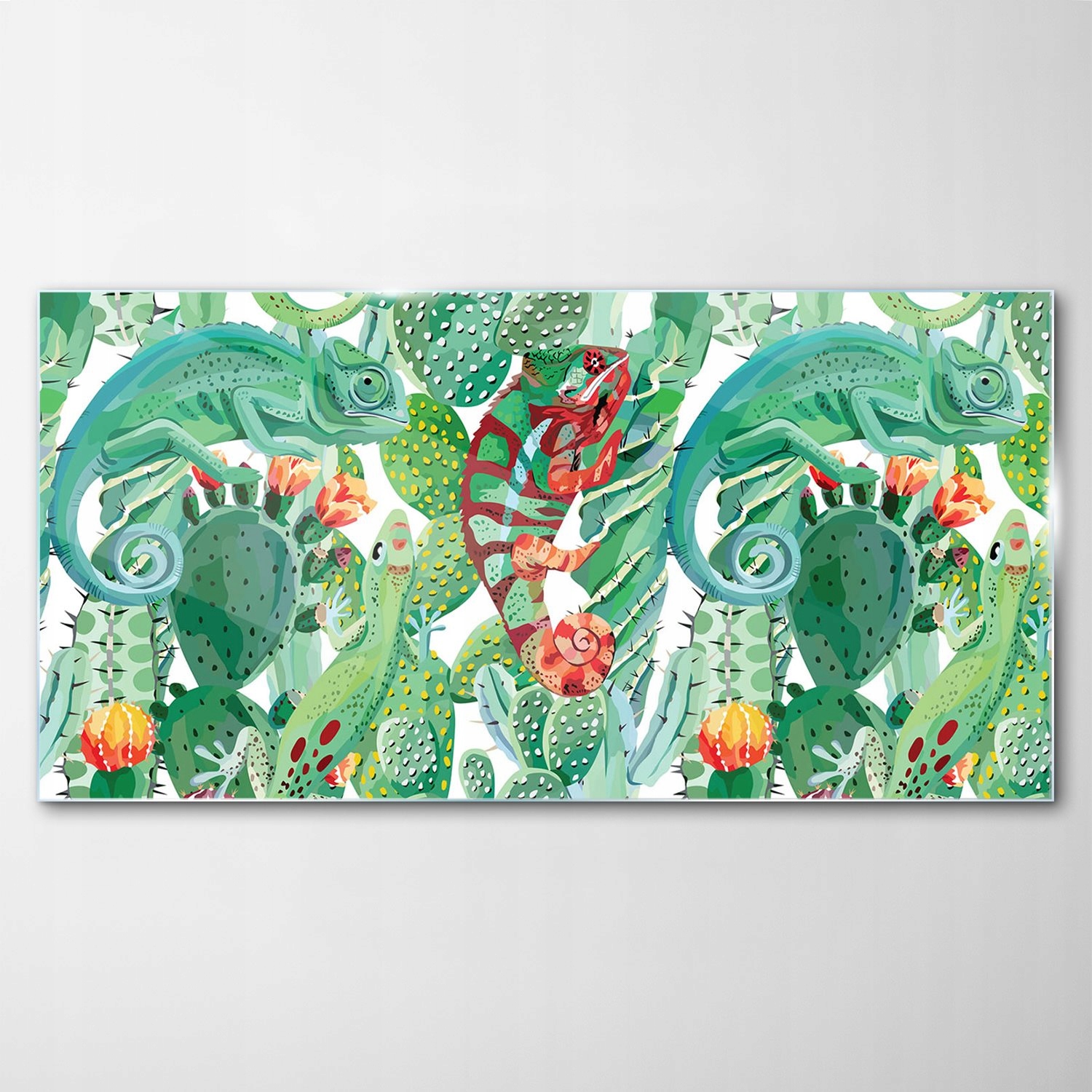 

Obraz Szklany Dekor Kameleon Kaktus Roślina 140x70