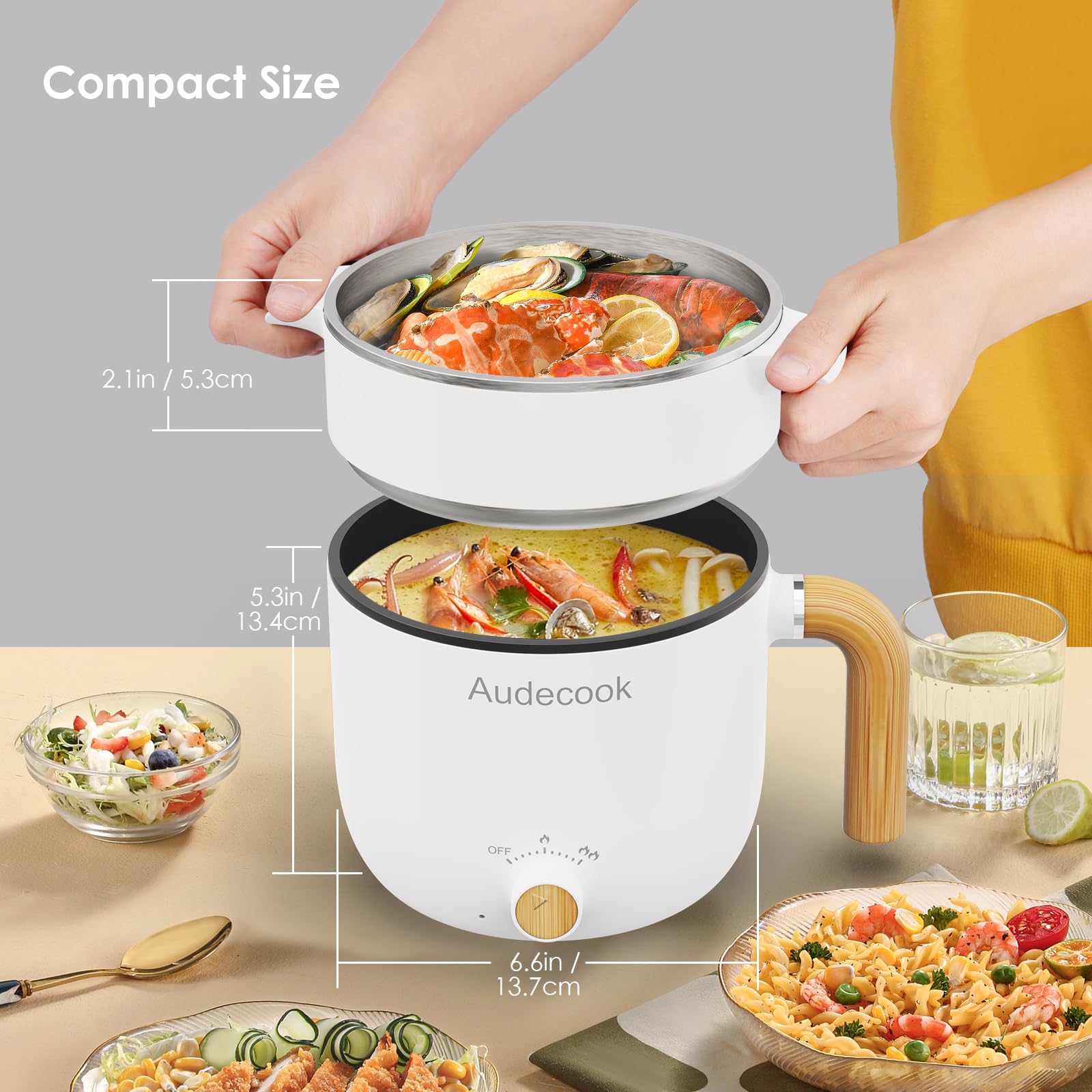 AUDECOOK Elektryczny Garnek I Parowar 1,5L Przenośny Mini Multicooker — miniatura 4