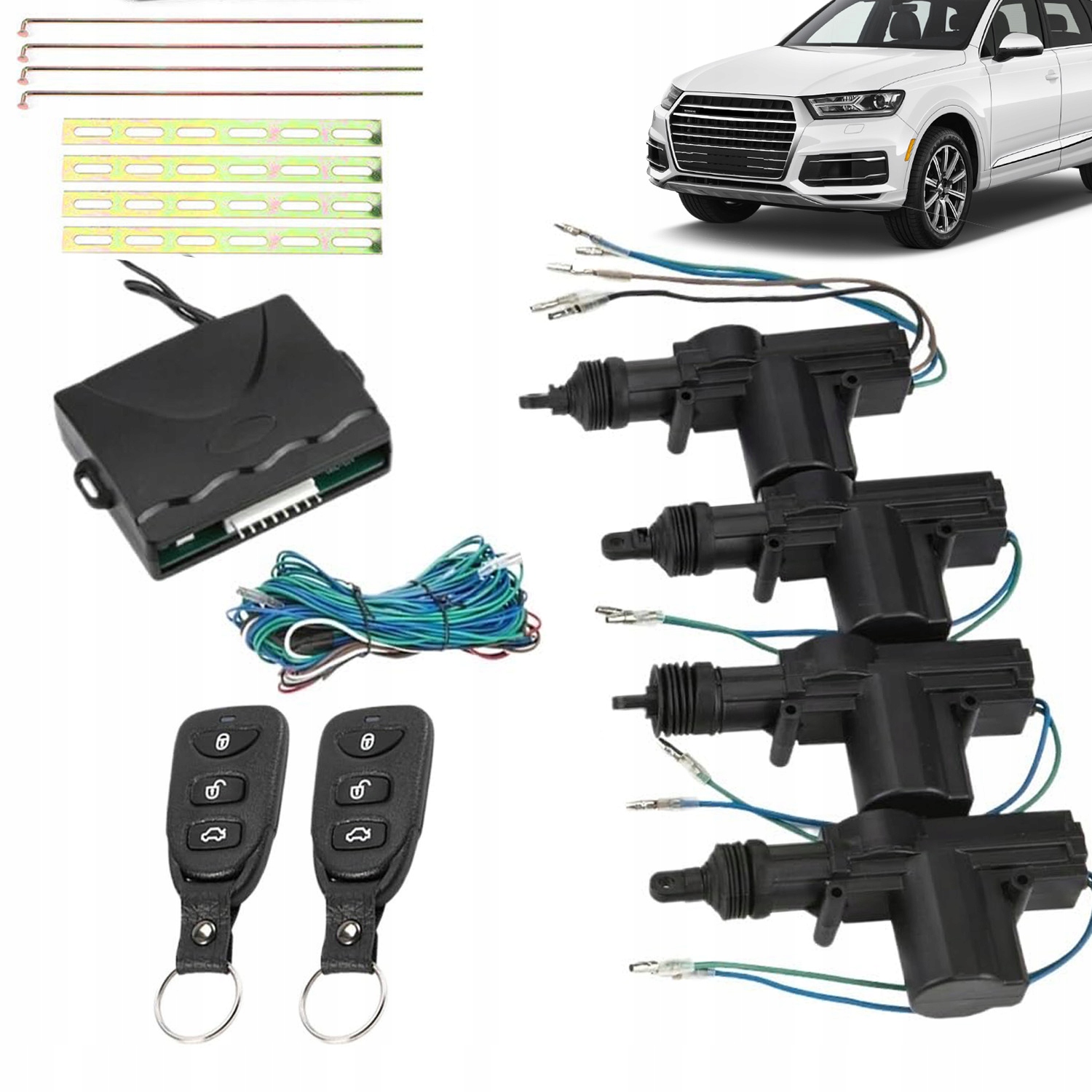 MOCNY ZESTAW UNIWERSALNY ZAMEK CENTRALNY 4 DRZWI 7kg 2x PILOT SLAVE MASTER