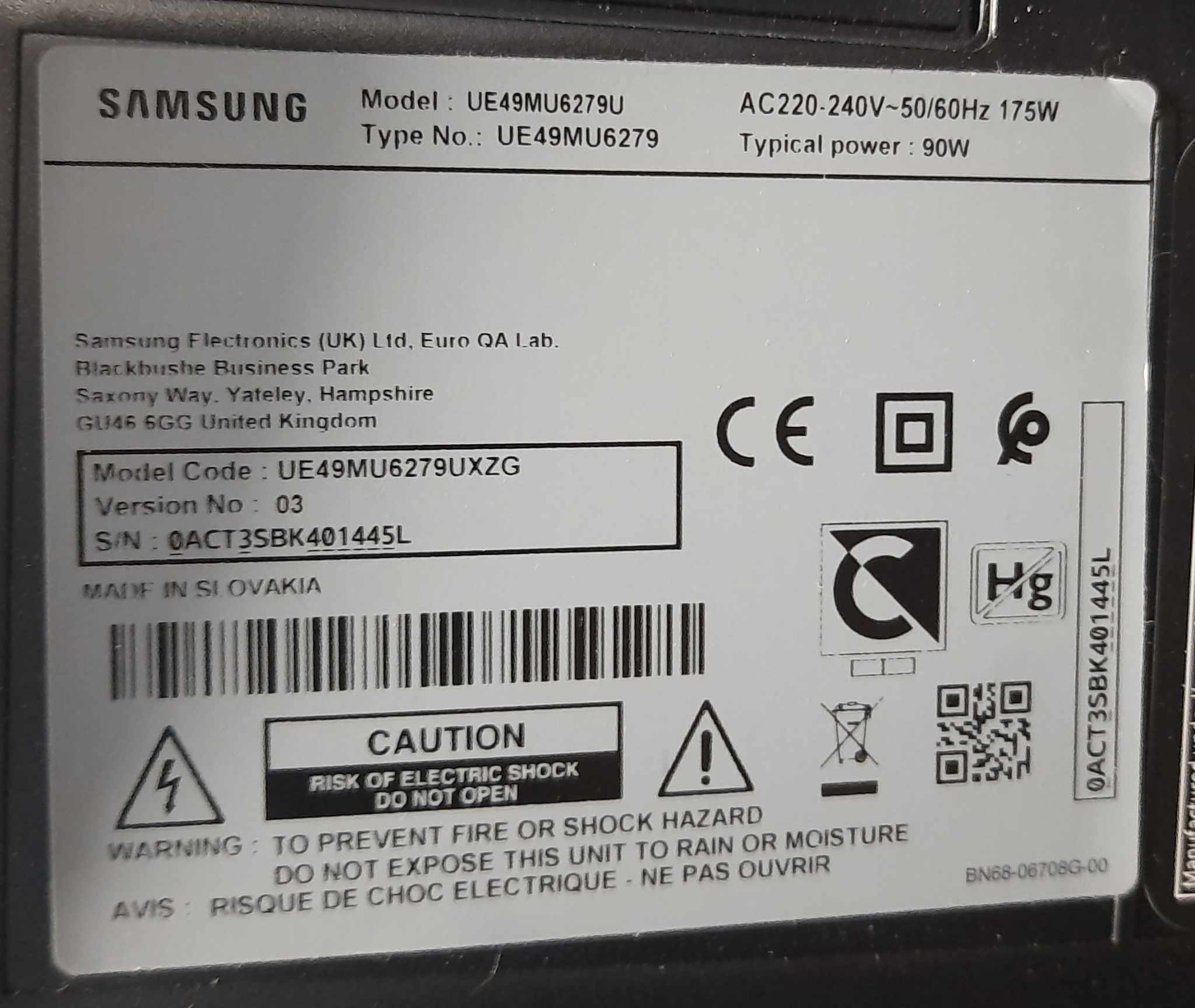 Telewizor Samsung UE49MU6279 Model UE49MU6272;