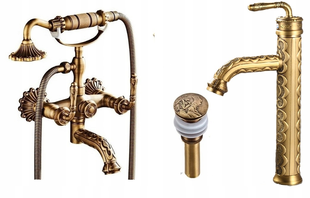 Nástenná vaňová batéria Old Retro Mosadz Master Sada