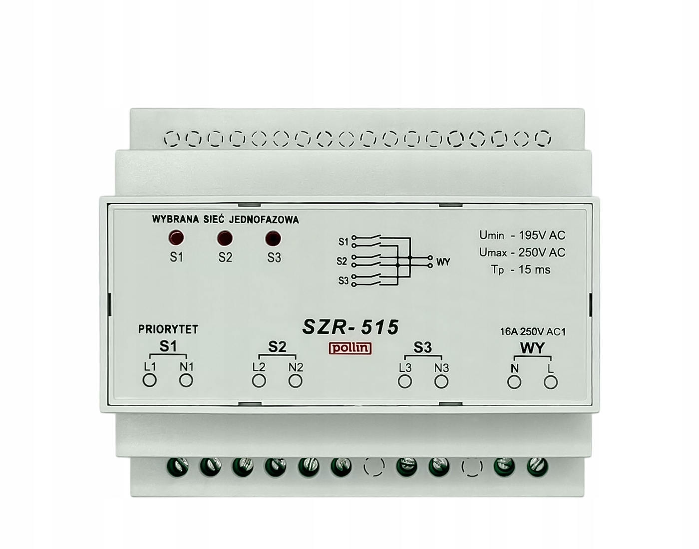 Ovládač SZR-515 1-fázový Automatické zapnutie rezervy 16A/zapnutie 15 ms