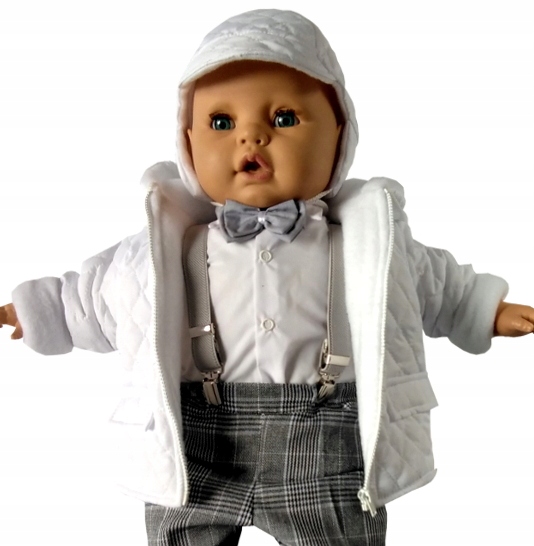 BIAŁA KURTKA do chrztu JESIEŃ chrzest z czapką 80