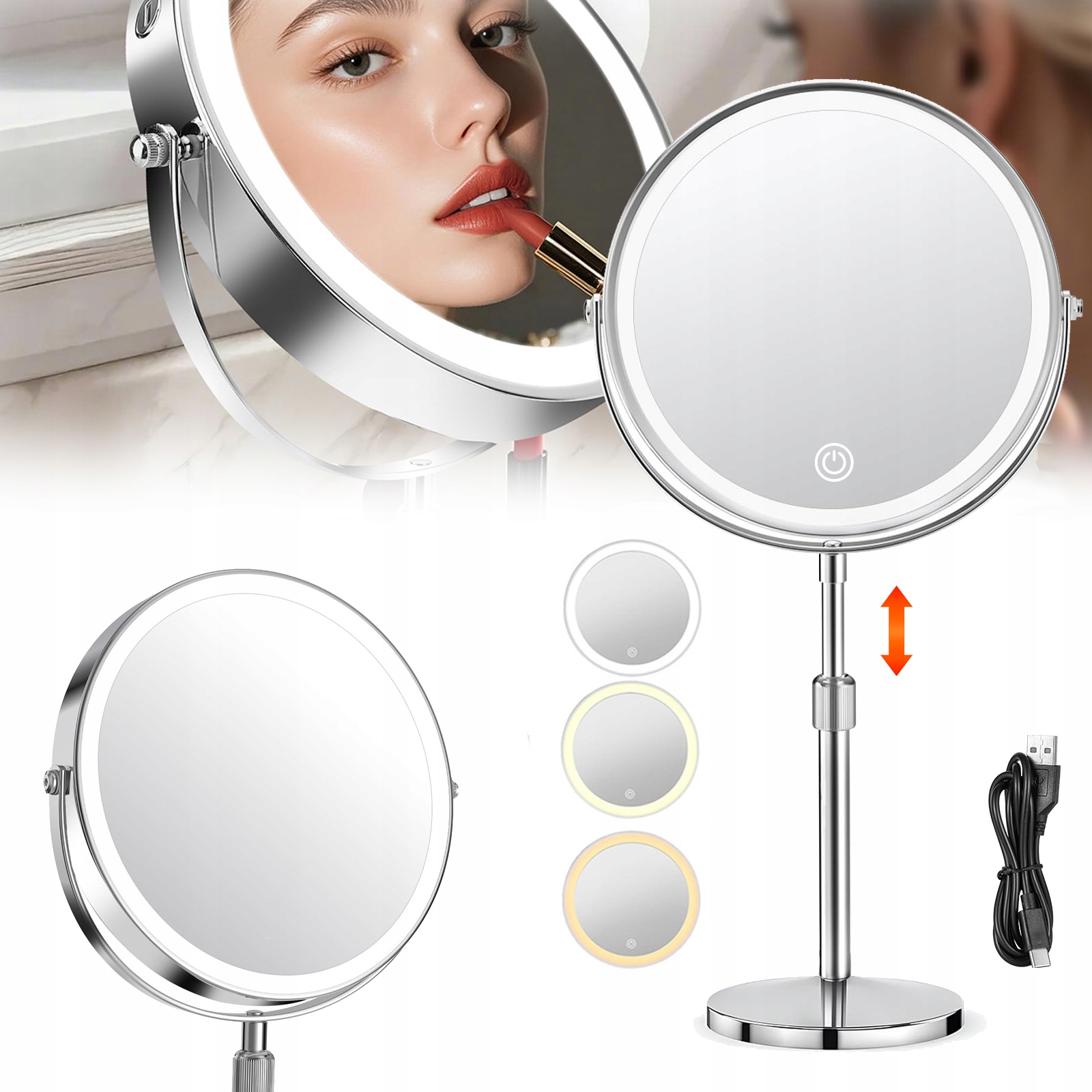 Kosmetické Zrcátko Na Make-up Led Podsvícené, oboustranné