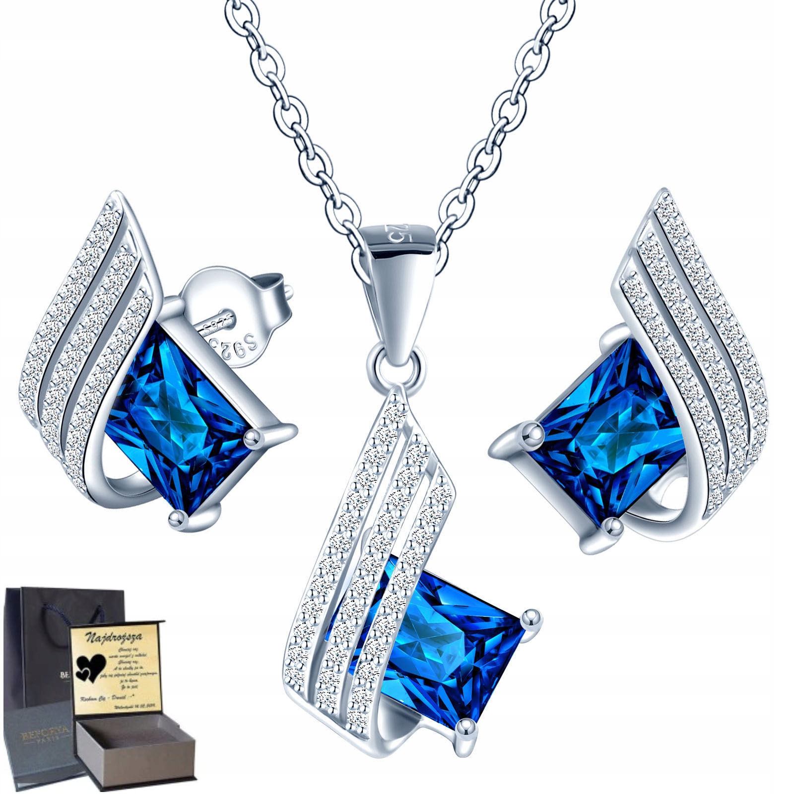 

Srebrny Komplet Srebro Swarovski Grawer Prezent
