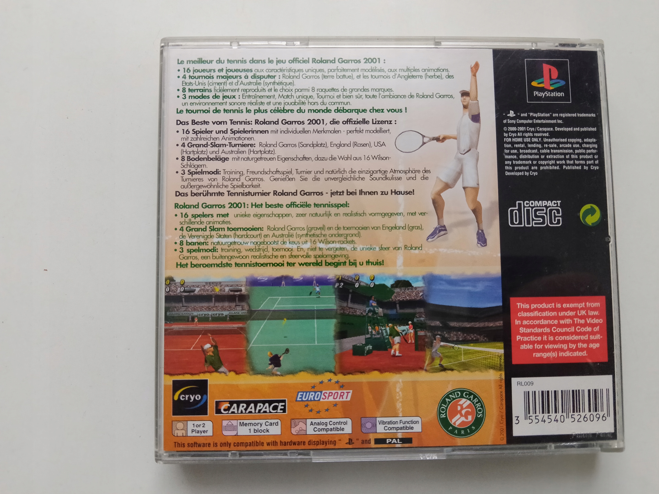 ROLAND GARROS 2001 PSX PS1 PAL * ENG Platforma Sony PlayStation (PSX)