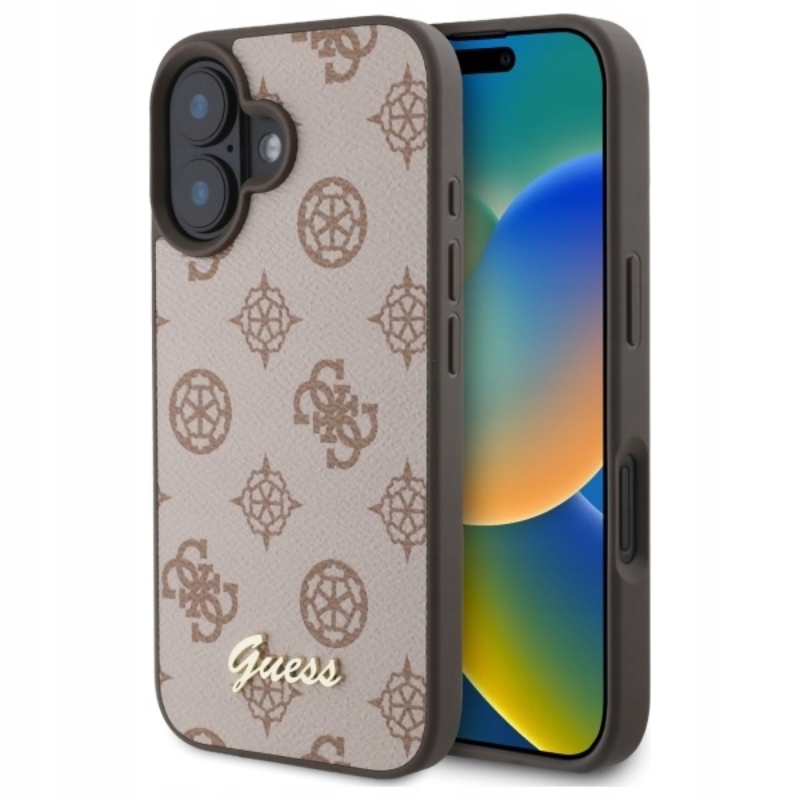 Guess Peony Script MagSafe – Pouzdro pro iPhone 16 (hnědé)