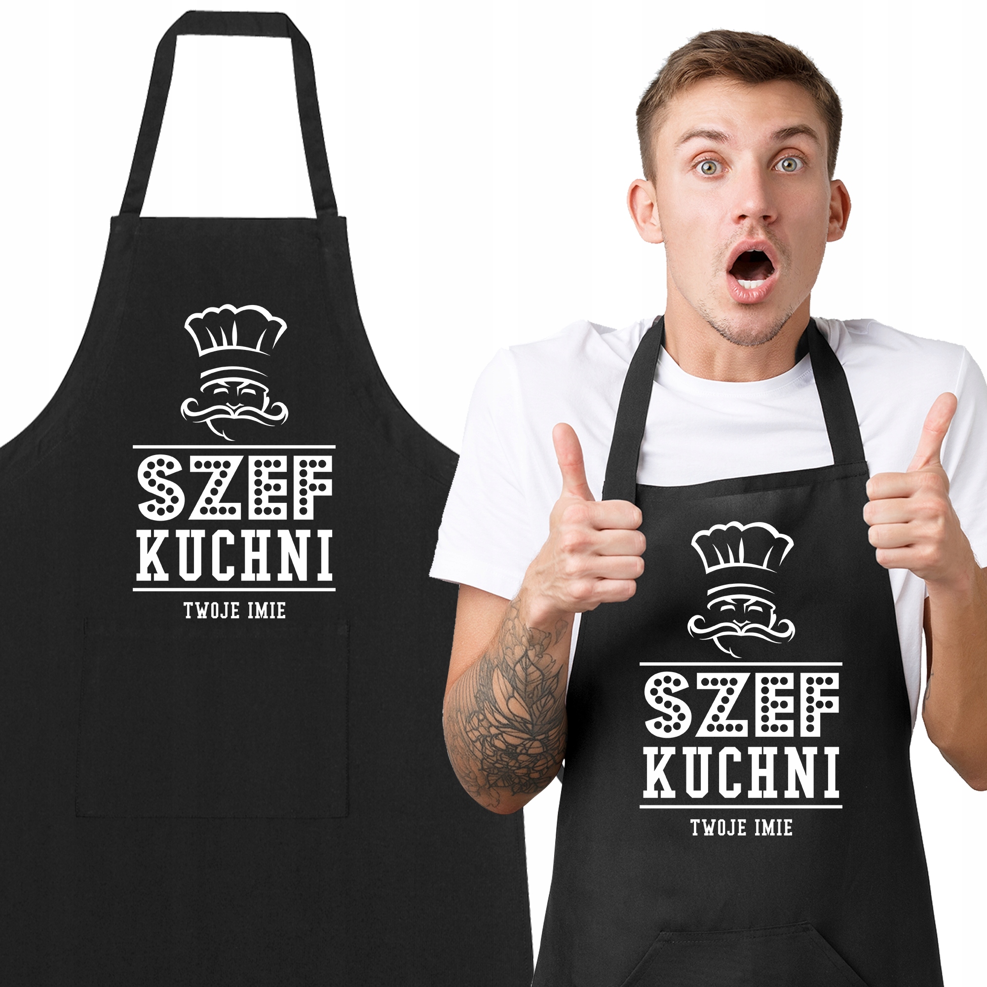 Černá bavlněná zástěra Dárek pro šéfkuchaře Vaše Jméno Mnoho vzorů