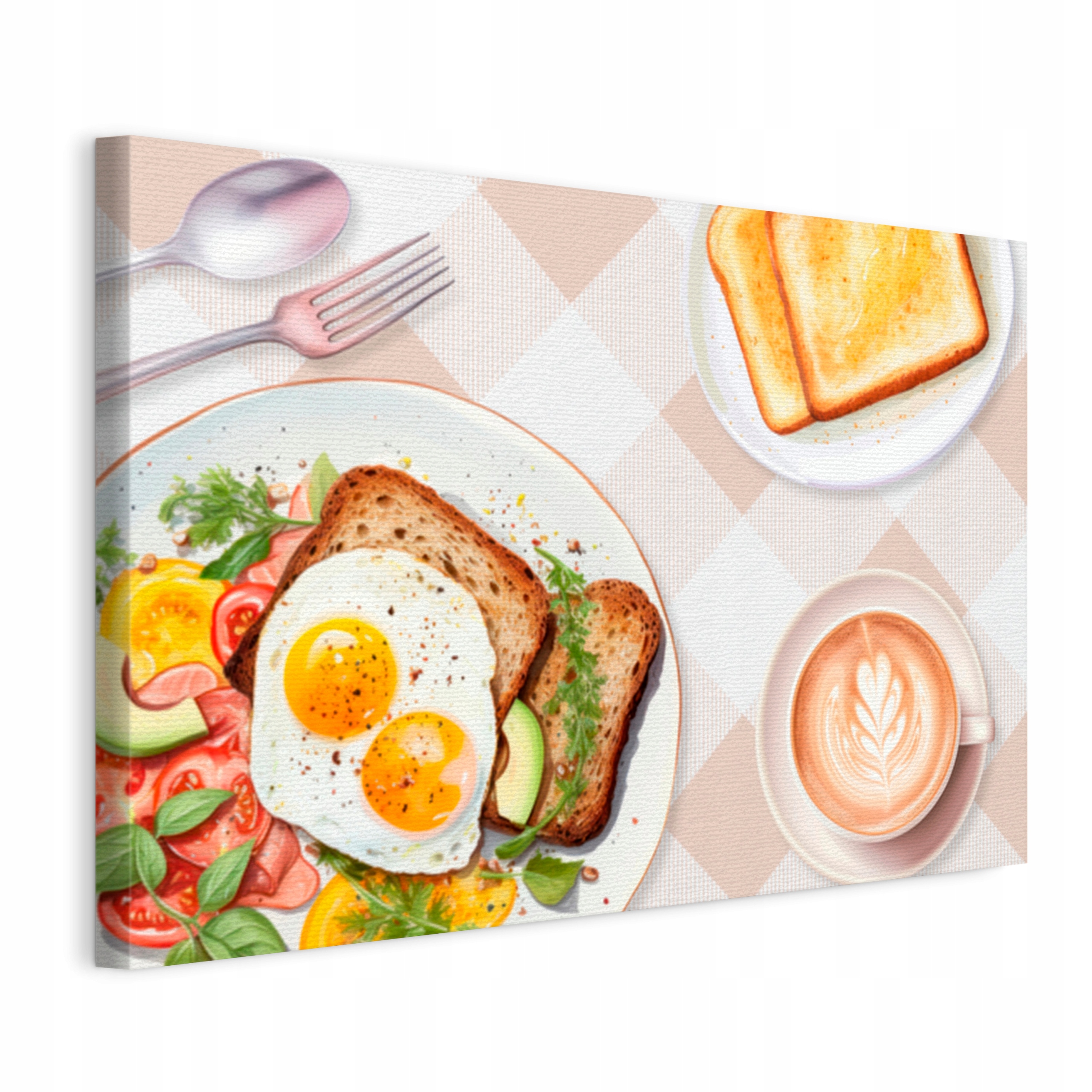 Obraz na plátně Toast s vejcem a kávou v béžové barvě do kuchyně restaurace 100x70