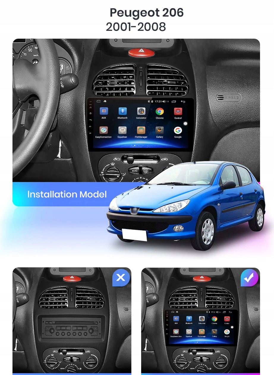 Radio PEUGEOT 206 ANDROID 12 GPS WiFi PL Model 144