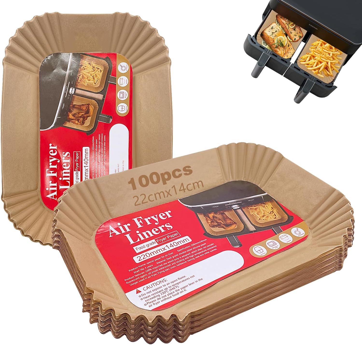 100 Listů Papíru Na Pečení Airfryera 22 x 14 CM Odolný Vůči 230 °C