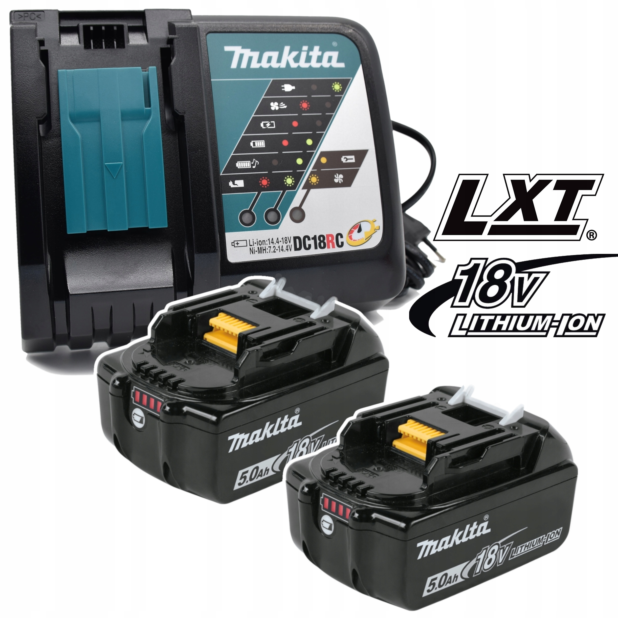 Makita DC18RC 2x BL1850 5.0Ah Ładowarka akumulatory 18V Zestaw Zasilający