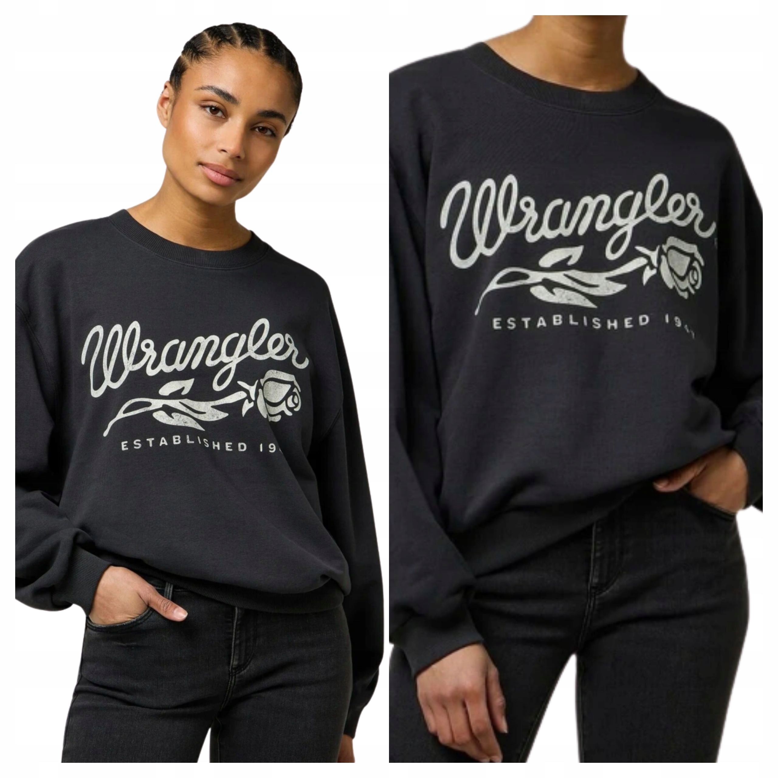 Mikina Wrangler Oversized Sweat Černá Bavlněná L