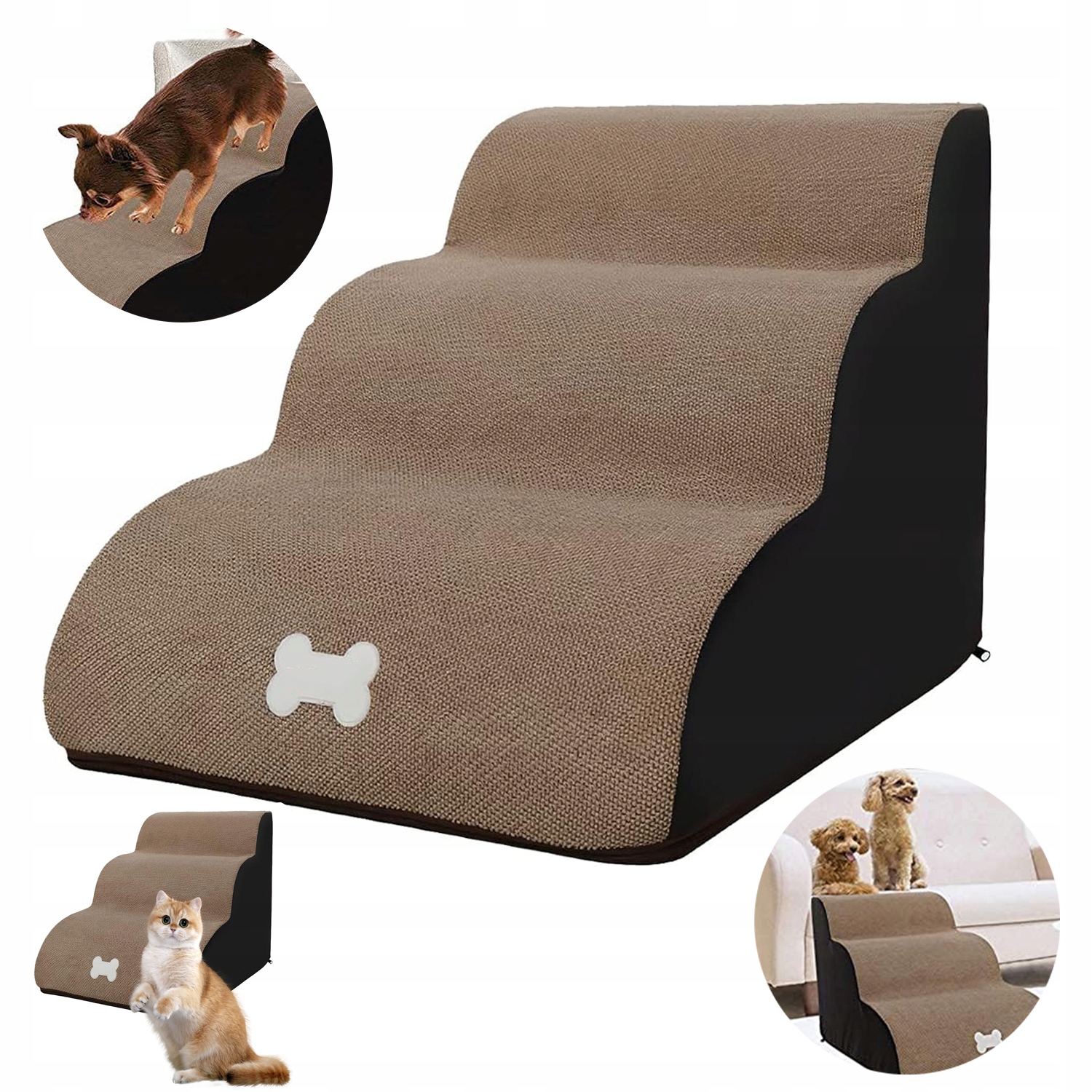 Schůdky pro psy a kočky, 3 stupně, snadný vstup, šířka 40 cm, šetrné, Stabilní Rampa