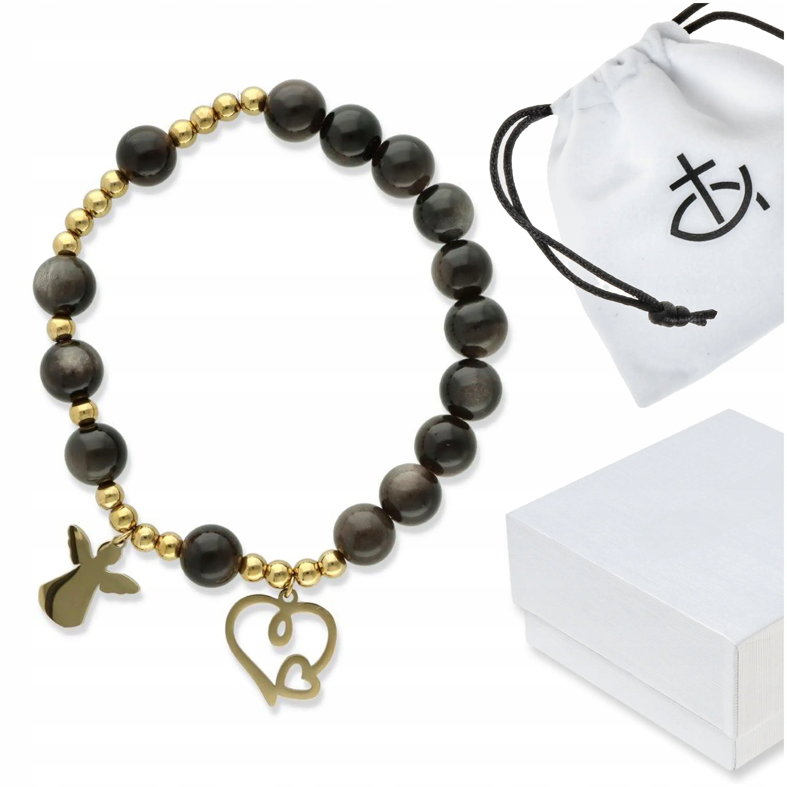 Růženec náramek na ruku přírodní kameny křemen Hawk Eye s krabičkou