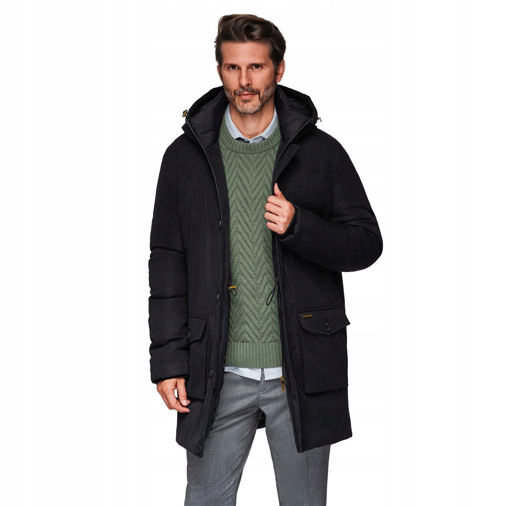 Elegantní pánská parka s kapsami typu cargo černá V1 OM-JAPJ-0287 vel. S