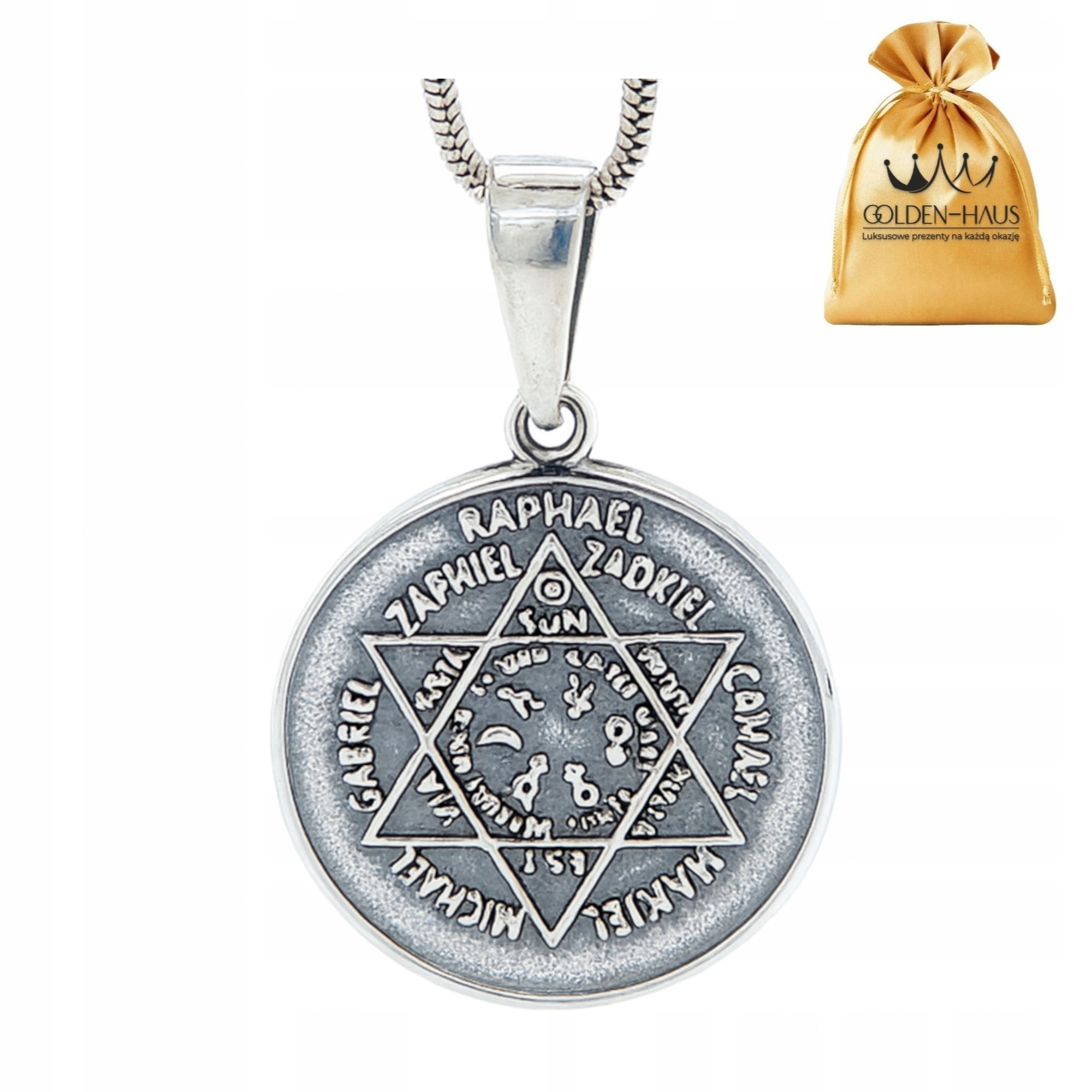 Dámský Stříbrný Oxidovaný Medailon Sedm Archandělů Talisman Stříbro 925