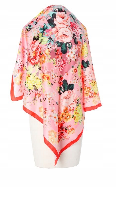 pomarańczowa Apaszka Chusta Włoska kwiaty Prezent Marka inna