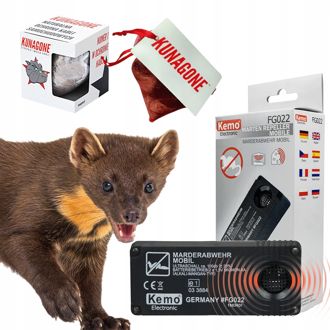 Odpuzovač kun Kemo FG022 na baterie Kunagone na kuny sada do auta