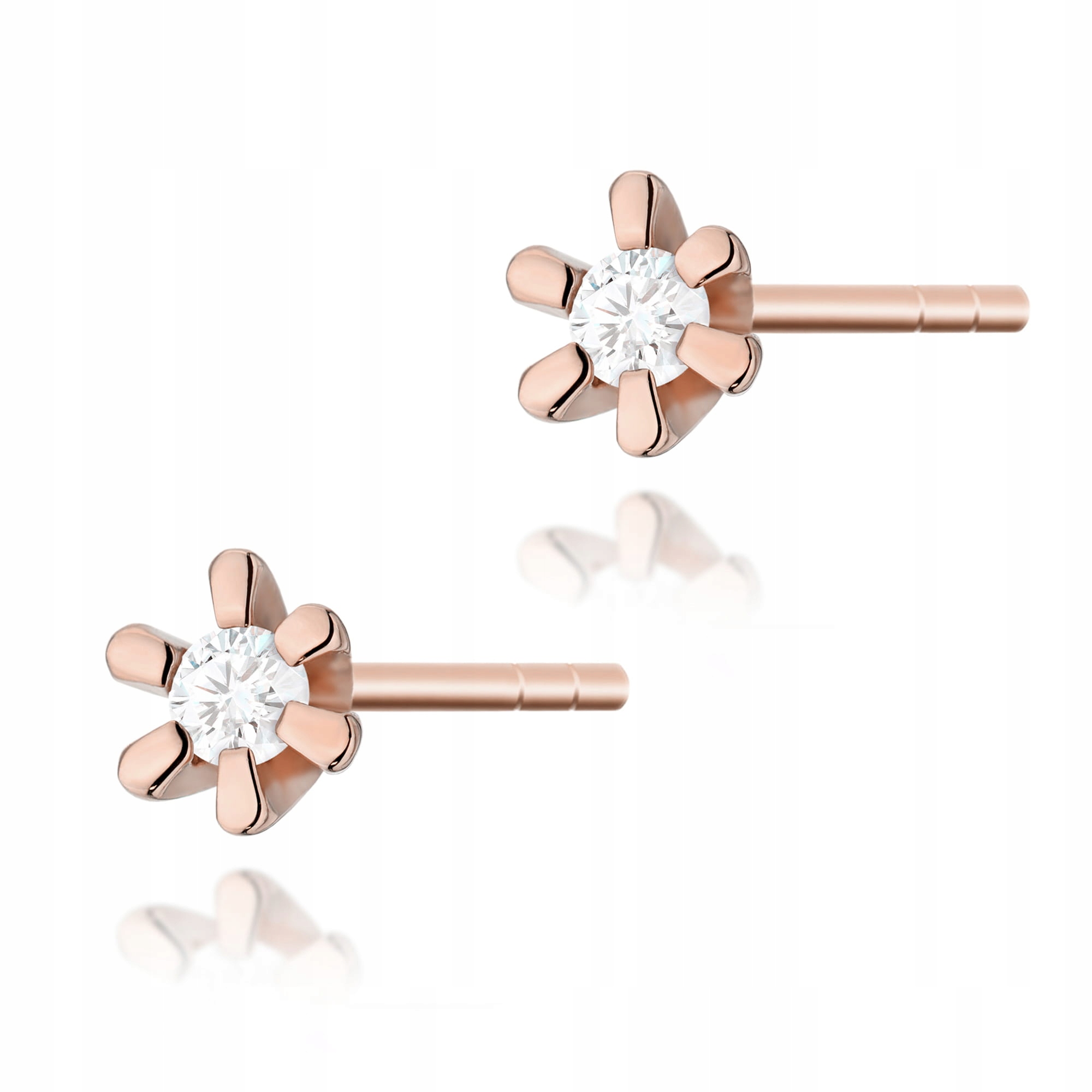 Zlaté náušnice 585 z růžového zlata s diamanty od klenotníka jako dárek 14k