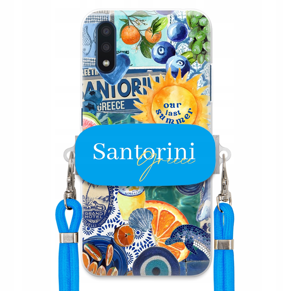 Puzdro pre Samsung A01 Modré Crossbody vodítko držiak Santorini Sea Vibes