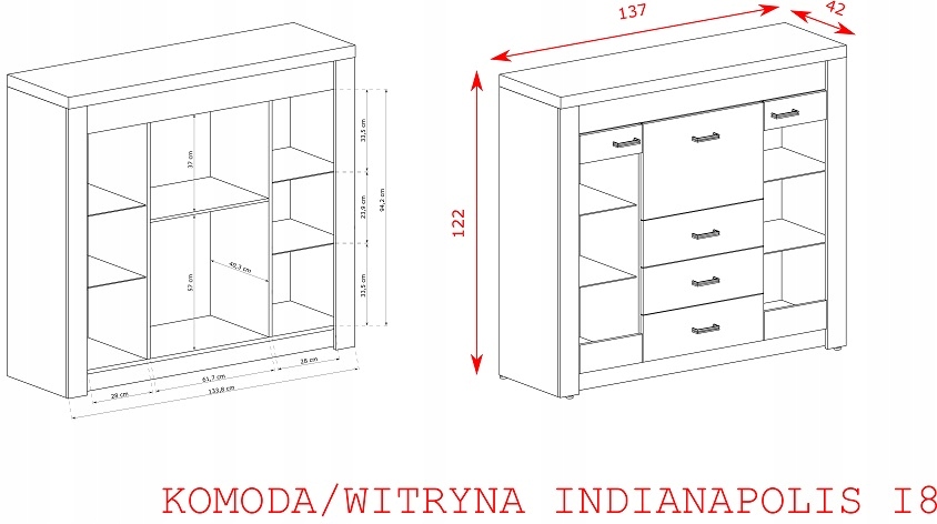 Komoda Witryna INDIANAPOLIS I8- JESION JASNY Materiał płyta laminowana
