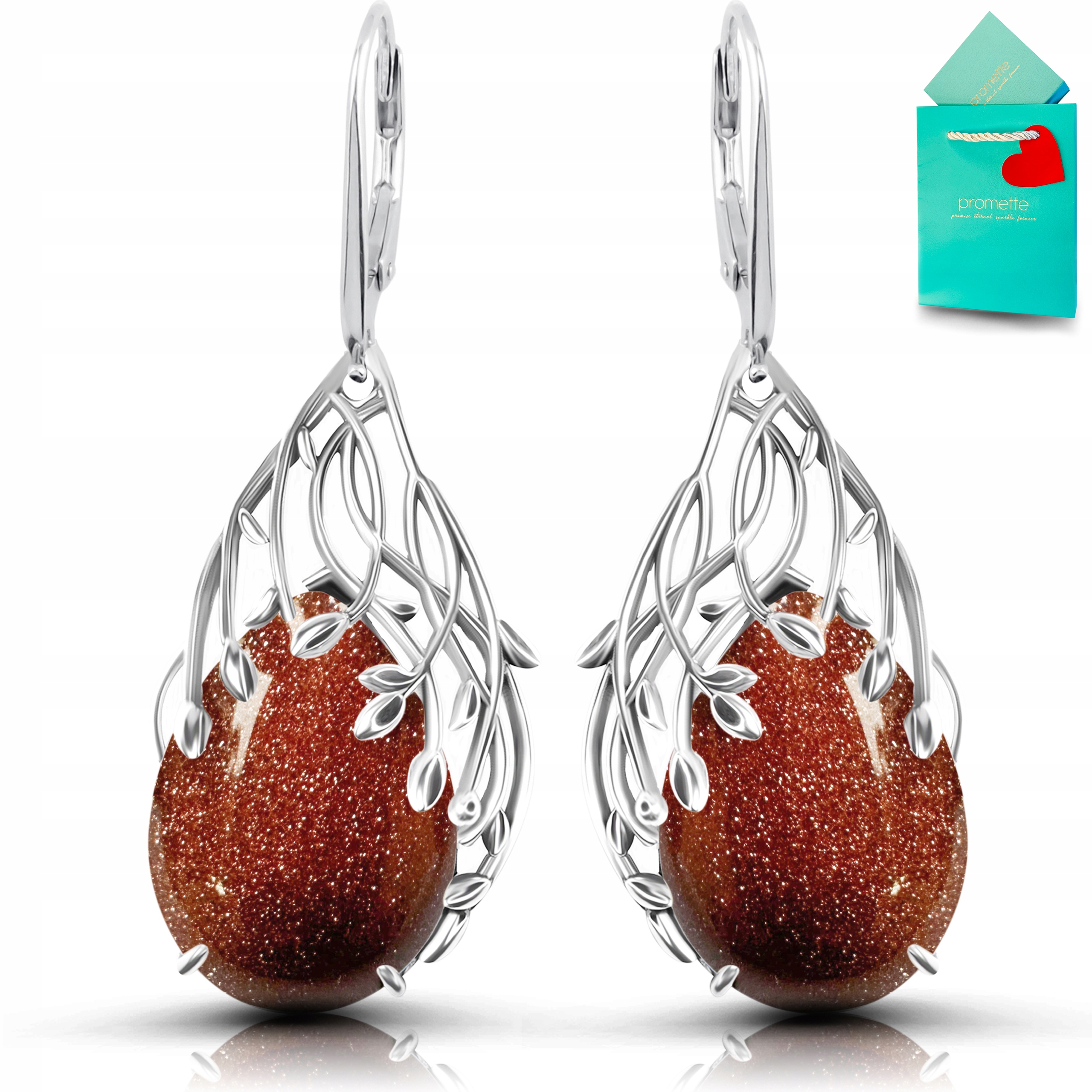 Náušnice stříbrné visací krásné s pískem pouště, kámen 925