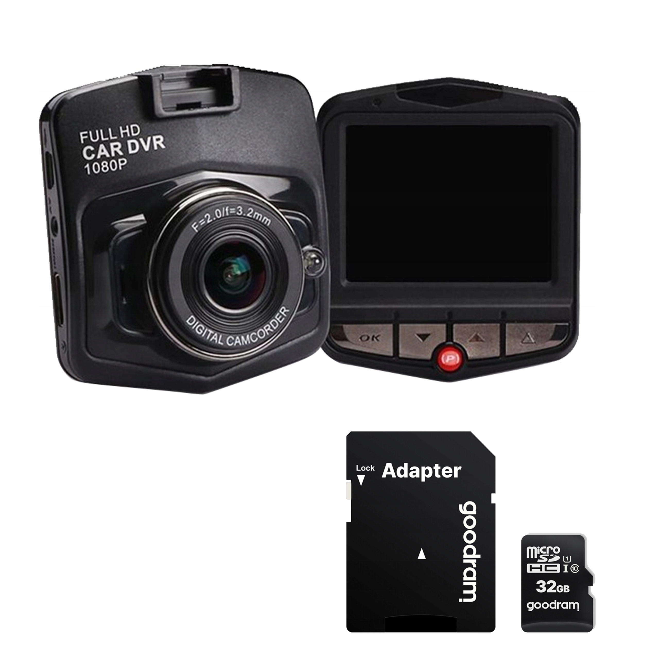 WIDEOREJESTRATOR SAMOCHODOWY PRZEDNI + KARTA PAMIĘCI MICRO SD 32GB