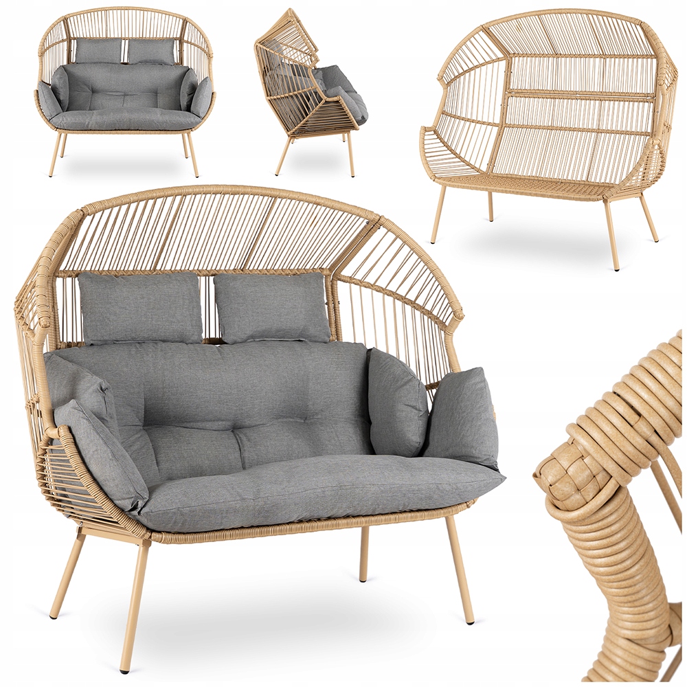 Zahradní dvoumístné křeslo Kokon Boho Na Terasu Ratanově šedé Korynt