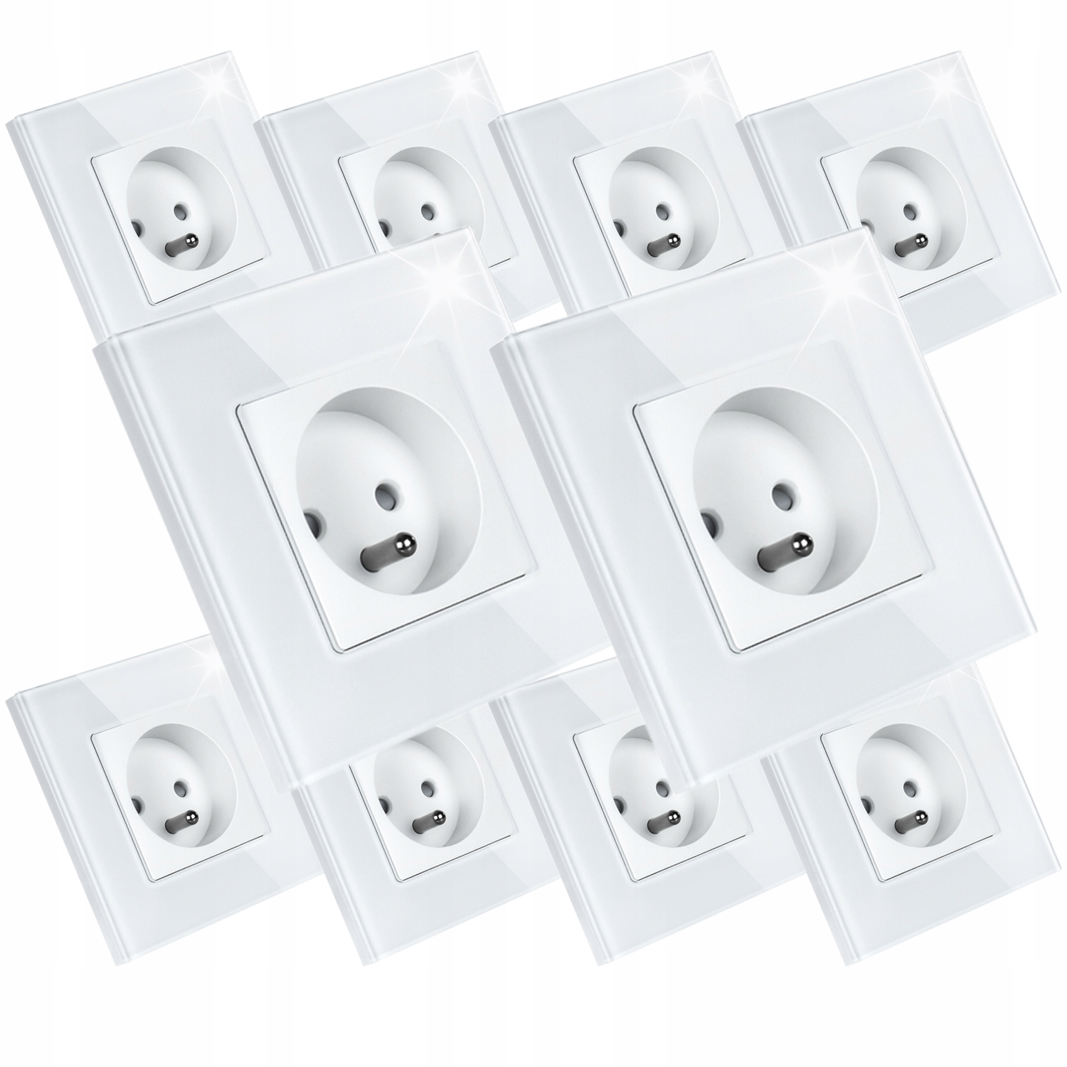 10 x Jednotlivá Zásuvka Elektrická Bílá Skleněná S Uzemněním