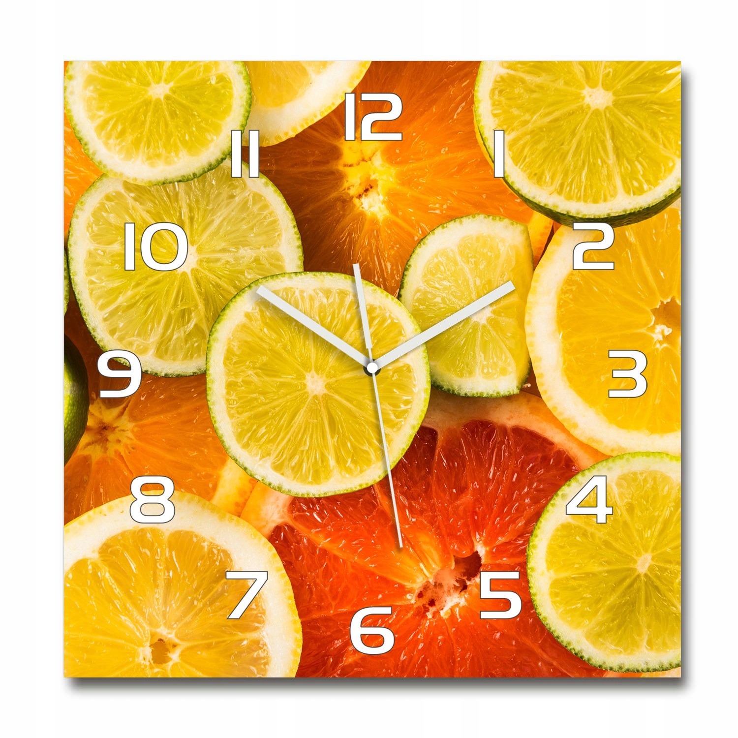 

Szklany duży zegar wiszący Owoce cytrusowe 60x60cm
