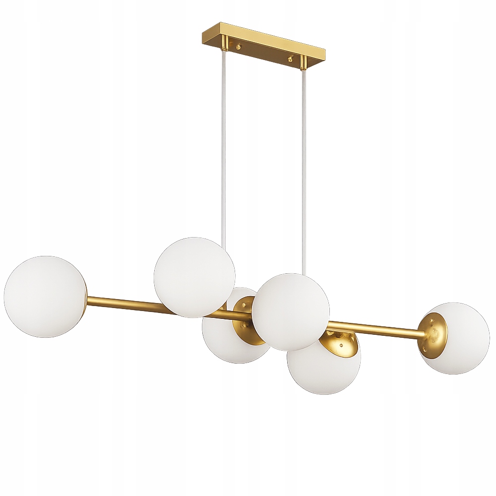 Lampa Wisząca Sufitowa Złota Żyrandol Białe Kule 6x Led E27