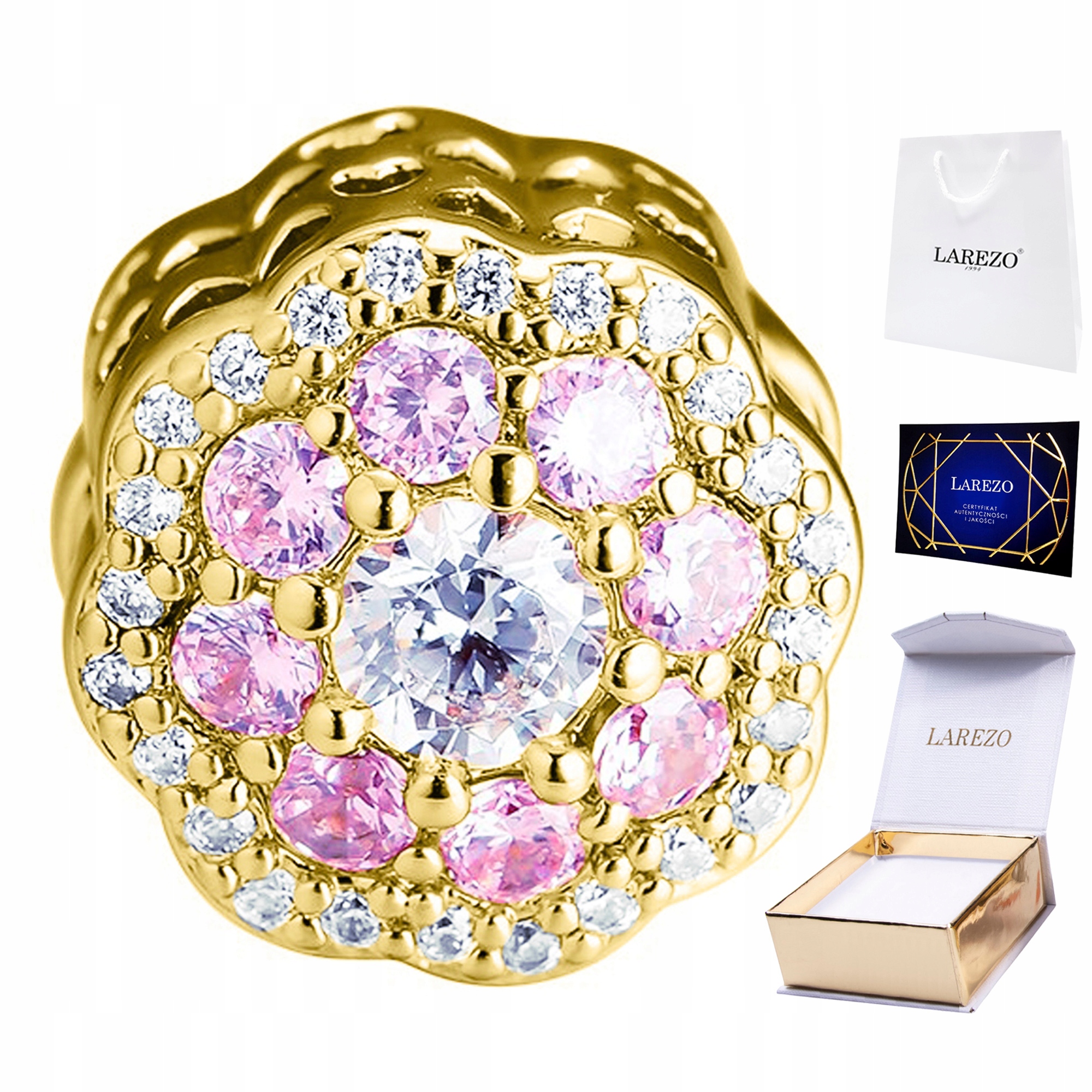 Charms Zlatý Růžový Květ Květina Růžové Zirkony Květina Příroda Stříbro 925