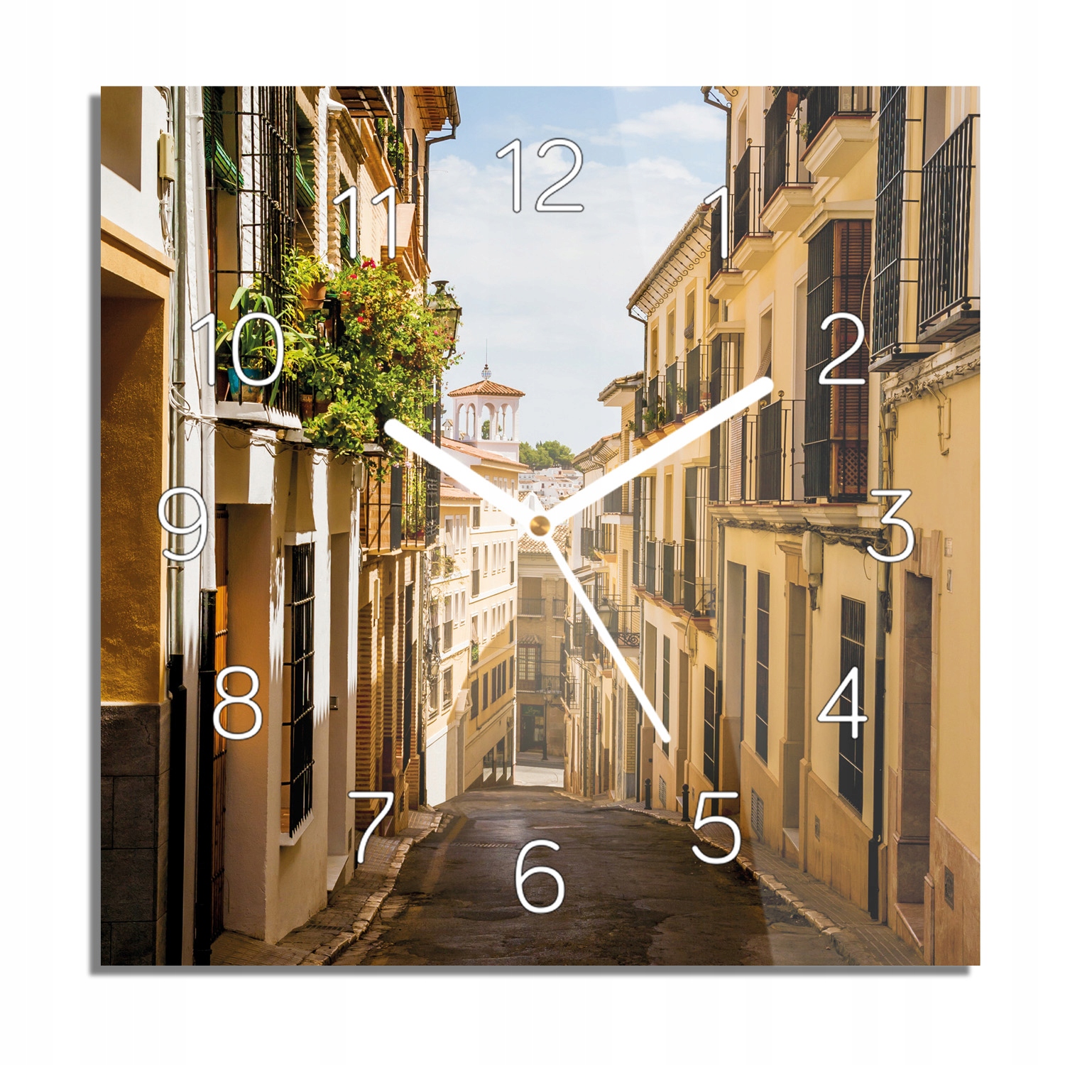 

Ulica domy balkony foto-zegar cichy 30x30 ścienny