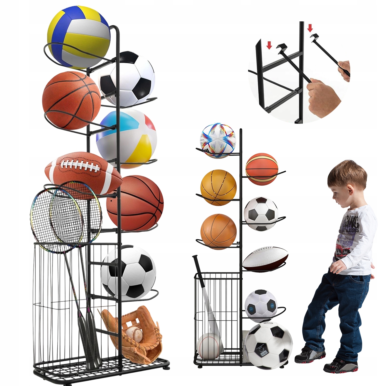 Multifunkční 7-ÚROVŇOVÝ Stojan Na Míče S Bočním Košem, Kovový