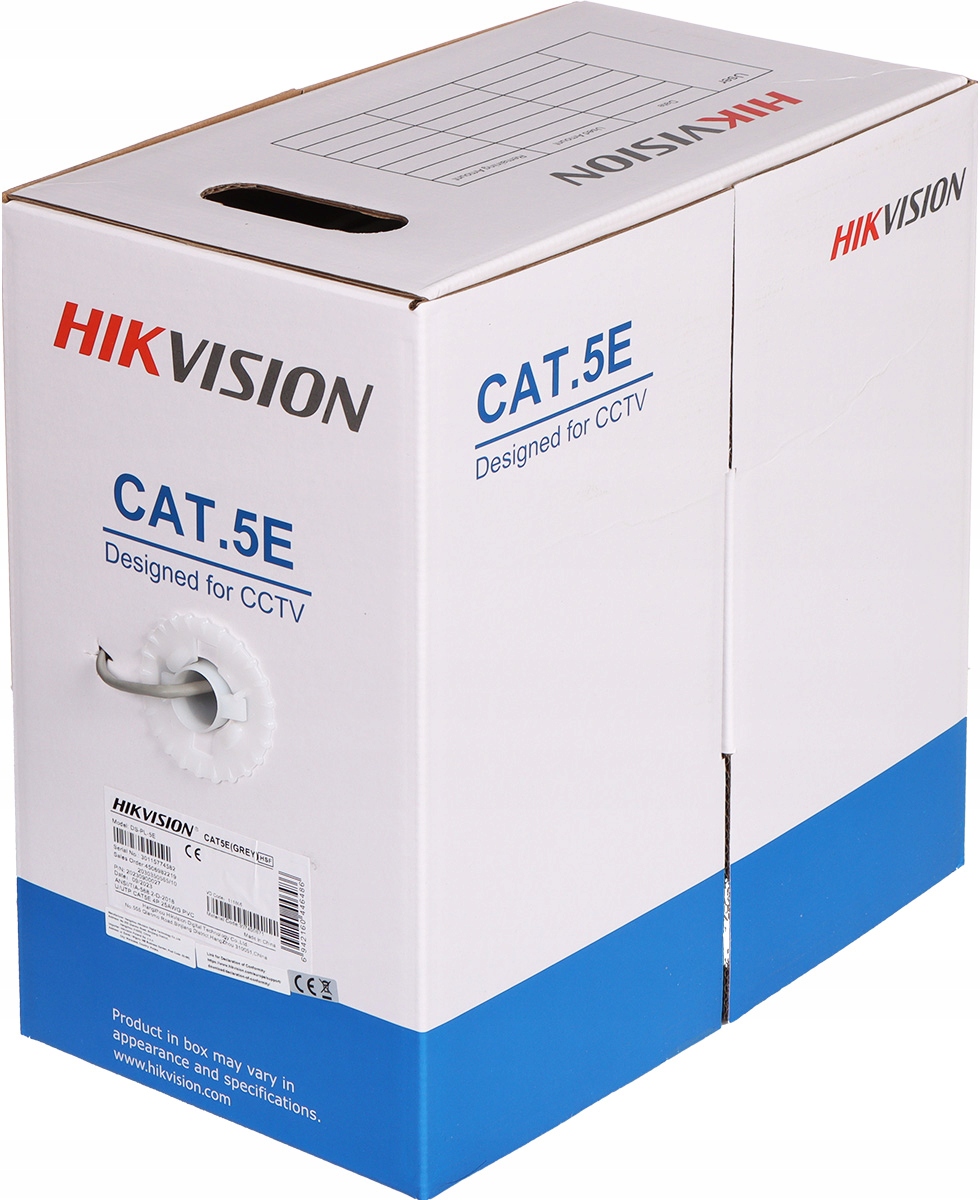 Kabel UTP skrętka szara Hikvision DS-PL-5E CAT5E 305m 100% miedź monitoring
