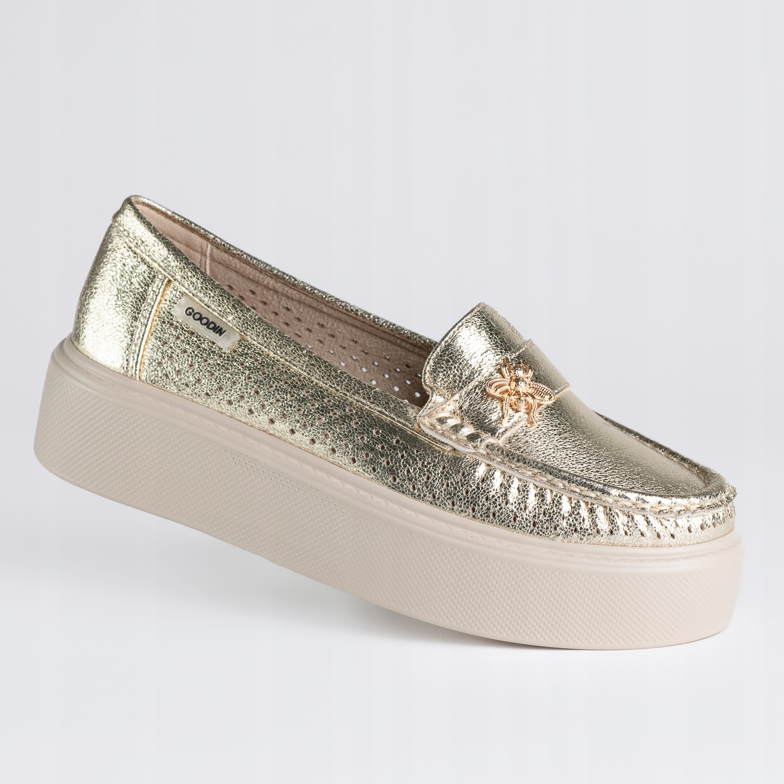 Dámské kožené mokasíny Goodin GD-FL6101 lehké klasické zlaté 41