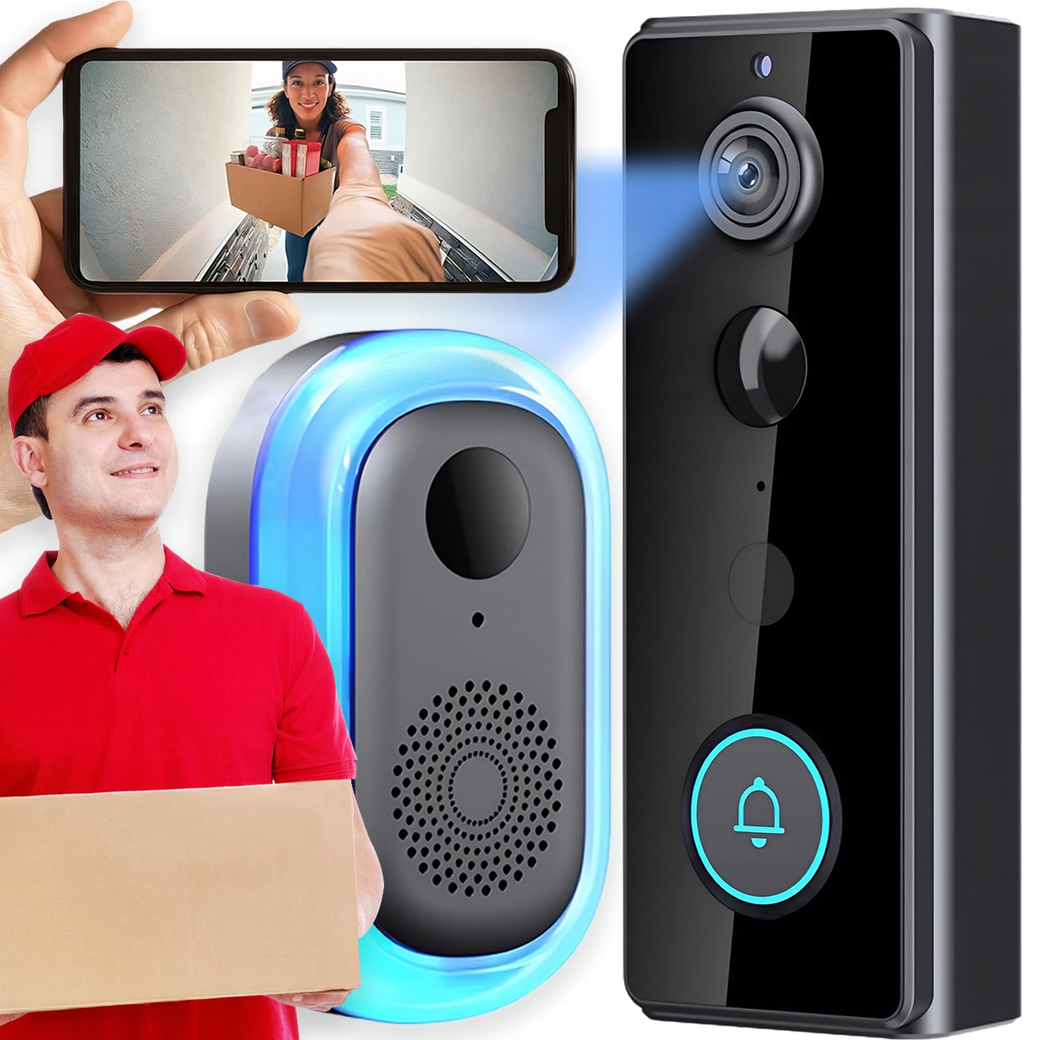 Bezdrátový Zvonek S Kamerou Na Dveře Brány Wifi Tuya Vzdálený Náhled 2K