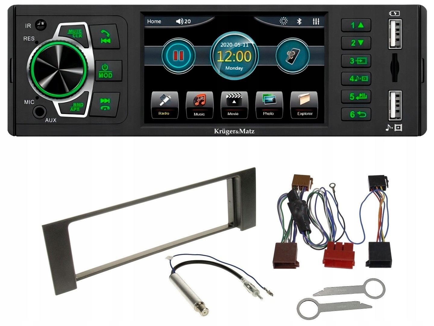 Kruger&Matz KM2015 Autorádio 1DIN LCD 4" MP4 Avi Usb Bluetooth Audi A4 B6 B7