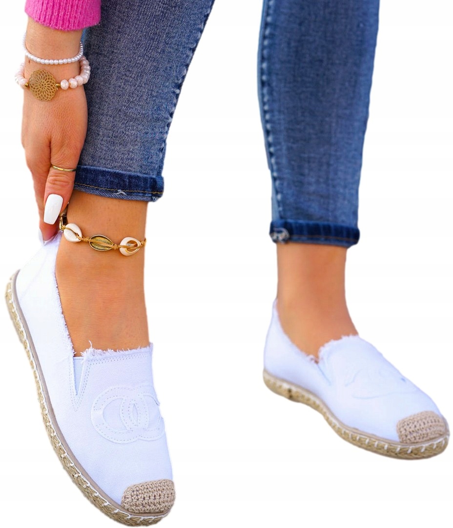 Białe Espadryle Tenisówki Trampki Buty Wsuwane