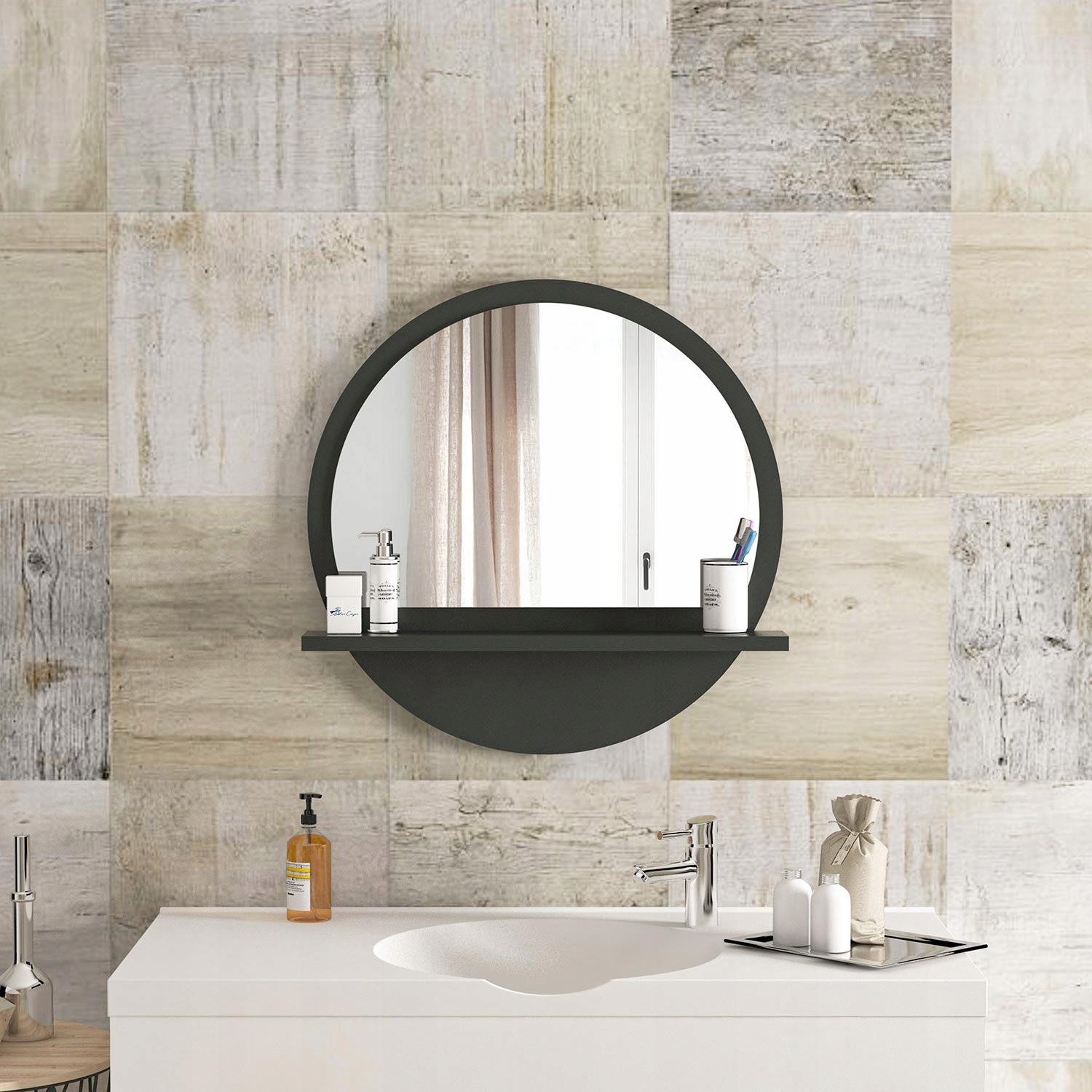 Lustro ścienne łazienkowe antracyt z półką 60 CM Marka Blue Cape